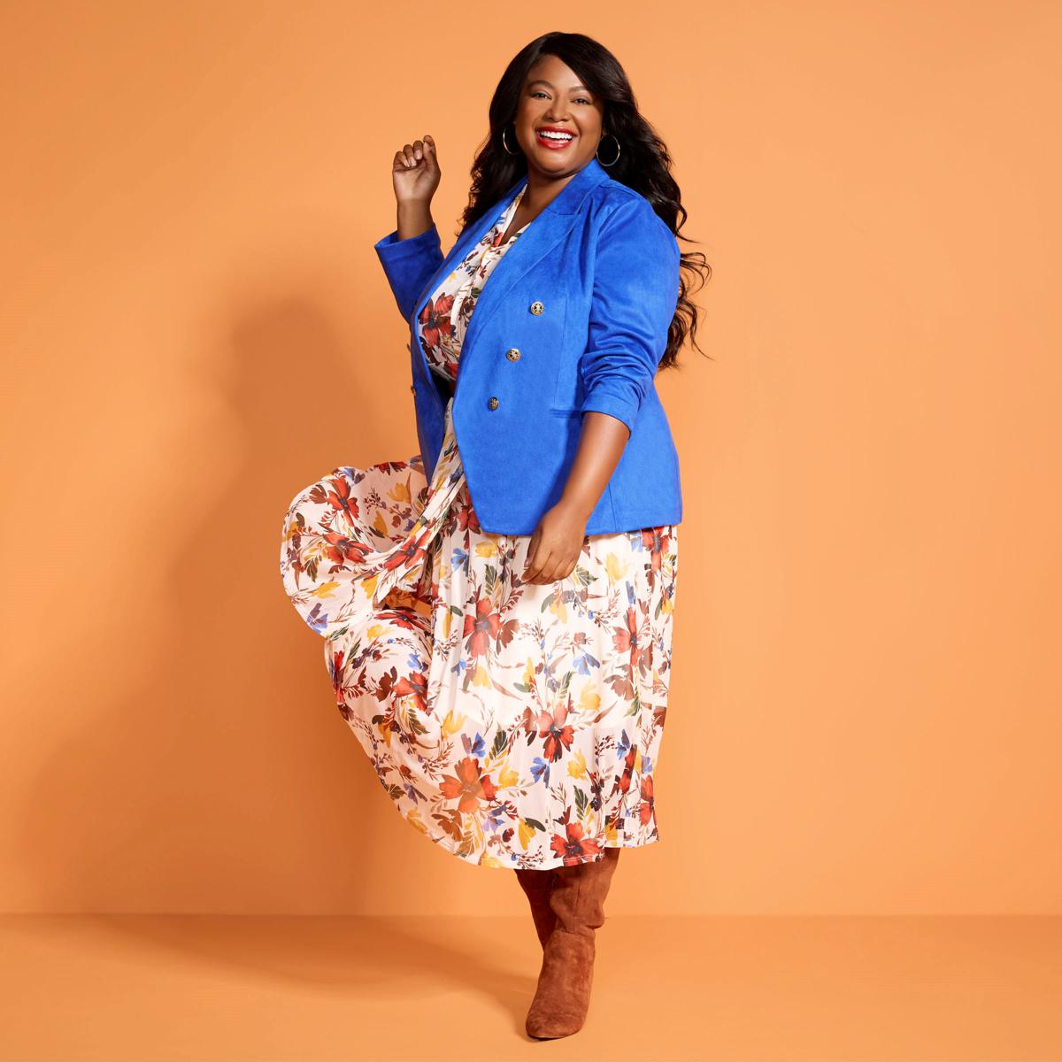 IMAN Global Chic Luxe Faux Suede Double-Breasted Blazer