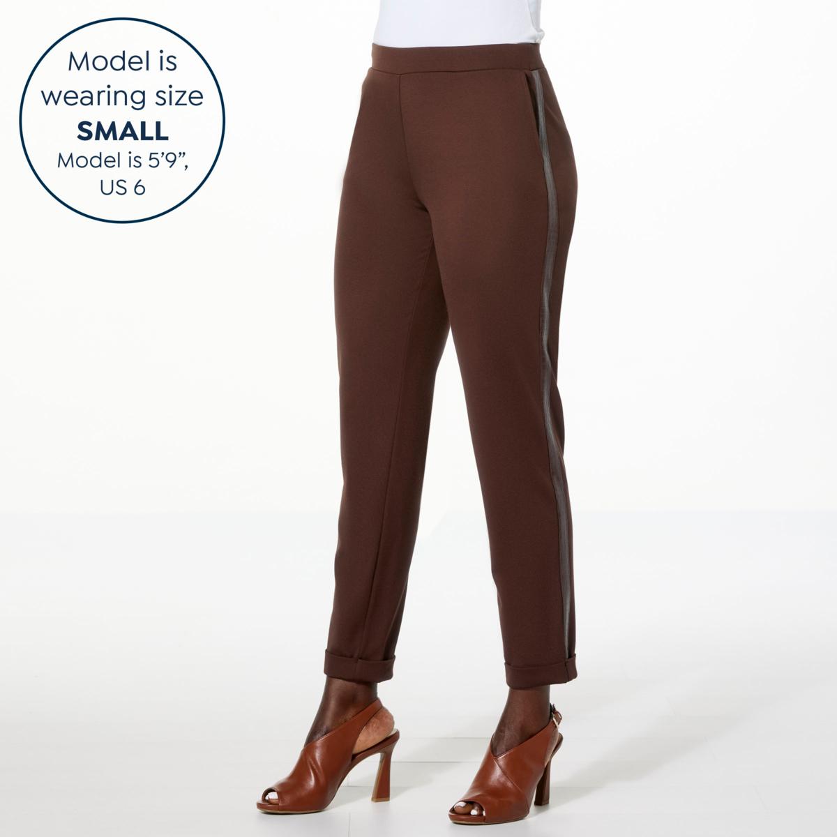 IMAN Global Chic Tapered Ponte Pant with Faux Leather Trim