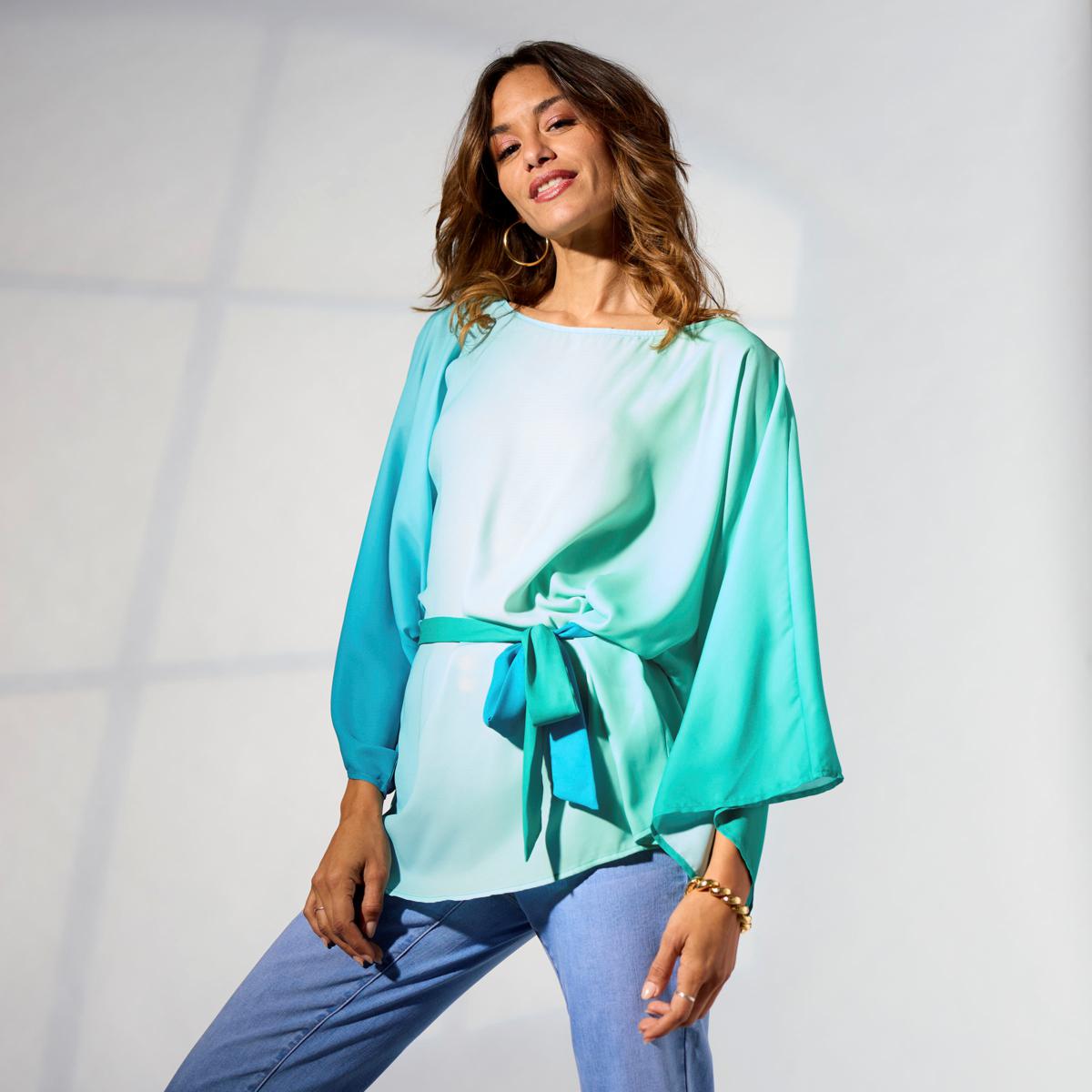 Iman Ombre Dramatic Sleeve Top with Belt | HSN