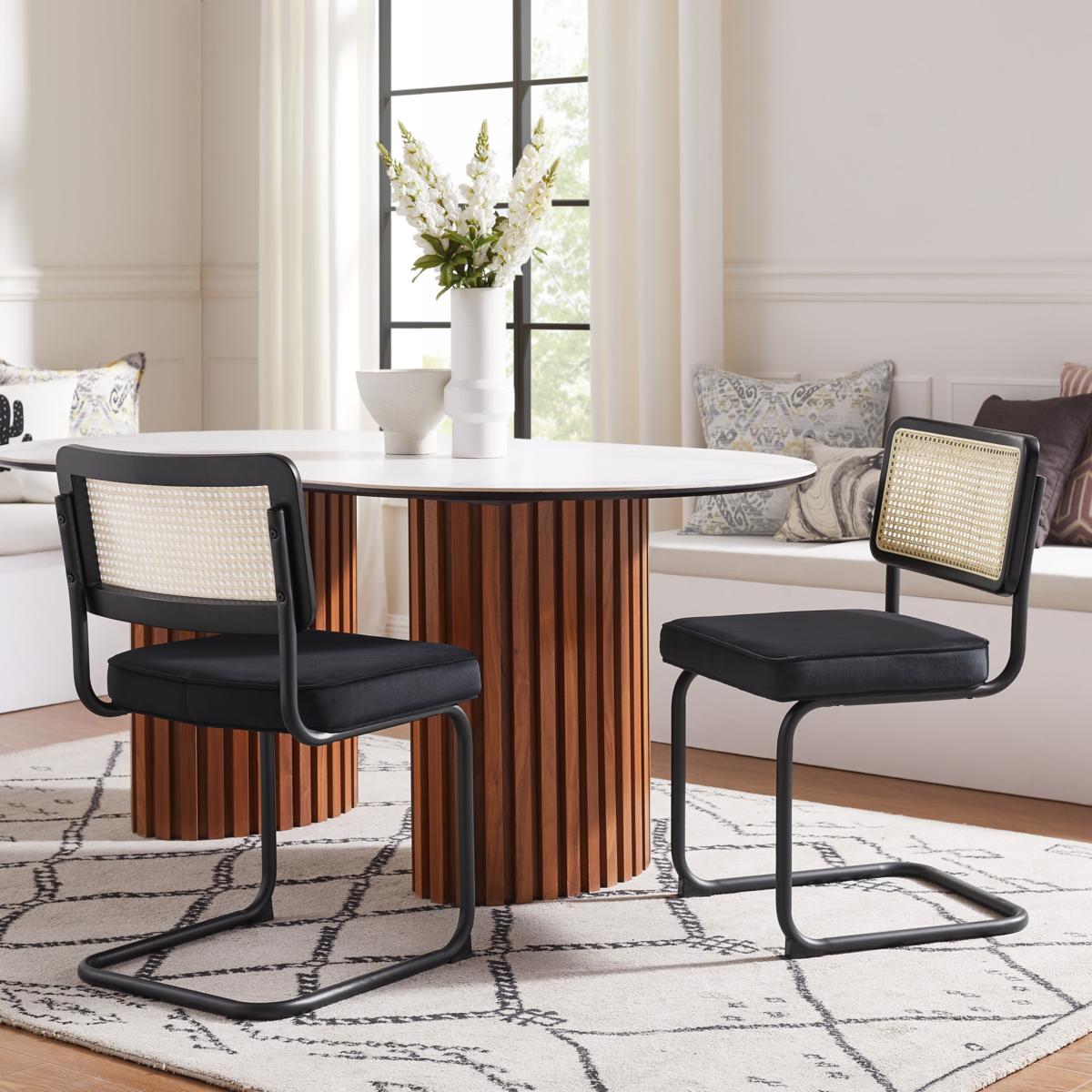 Inspired Home Marquis Dining Chair with Velvet Padded Seat Black