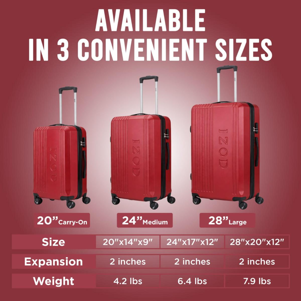 IZOD Zane 3pc Expandable Hardside Luggage Set with Spinner Wheels