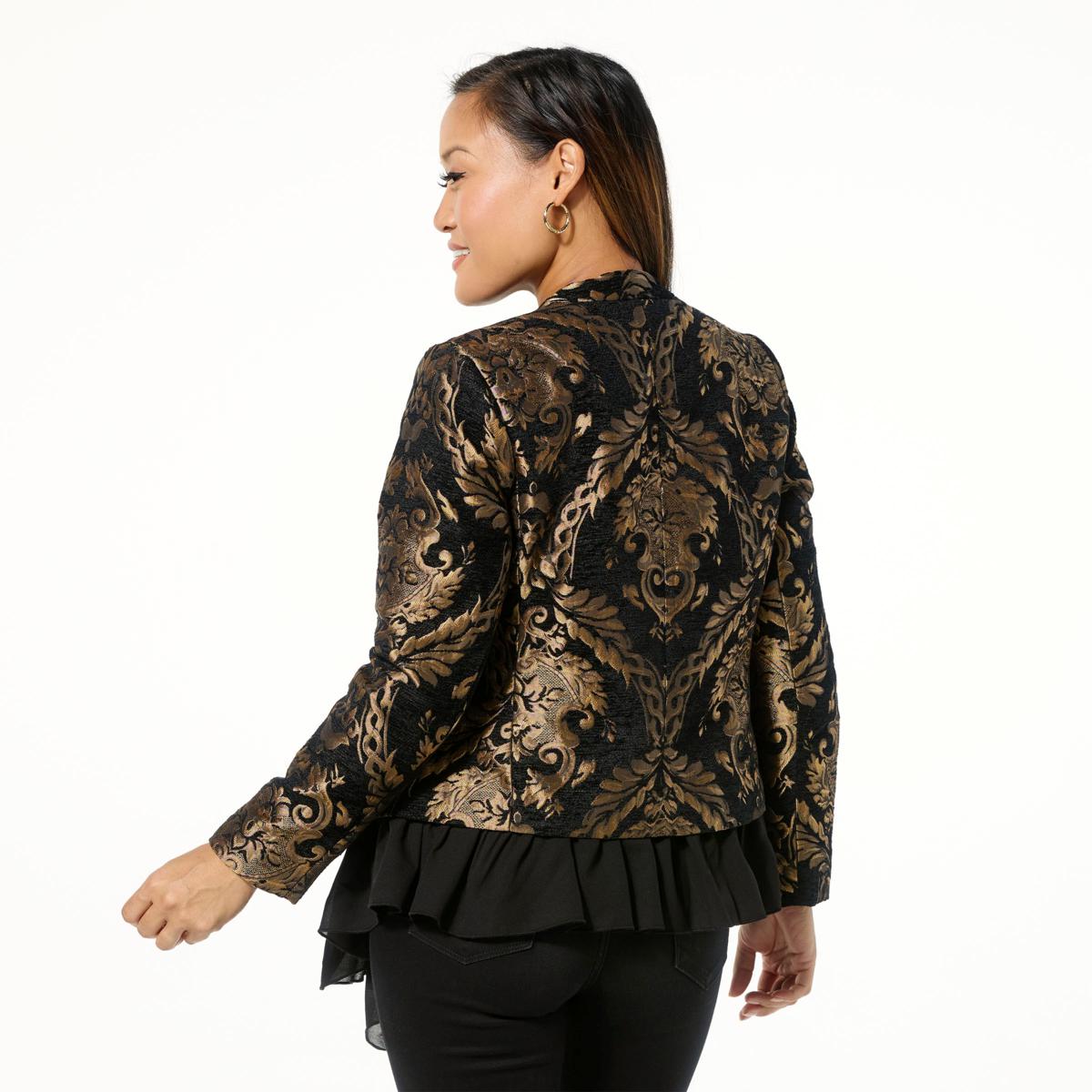 Jaclyn Smith Chenille Brocade Jacket with Ruffled Lining