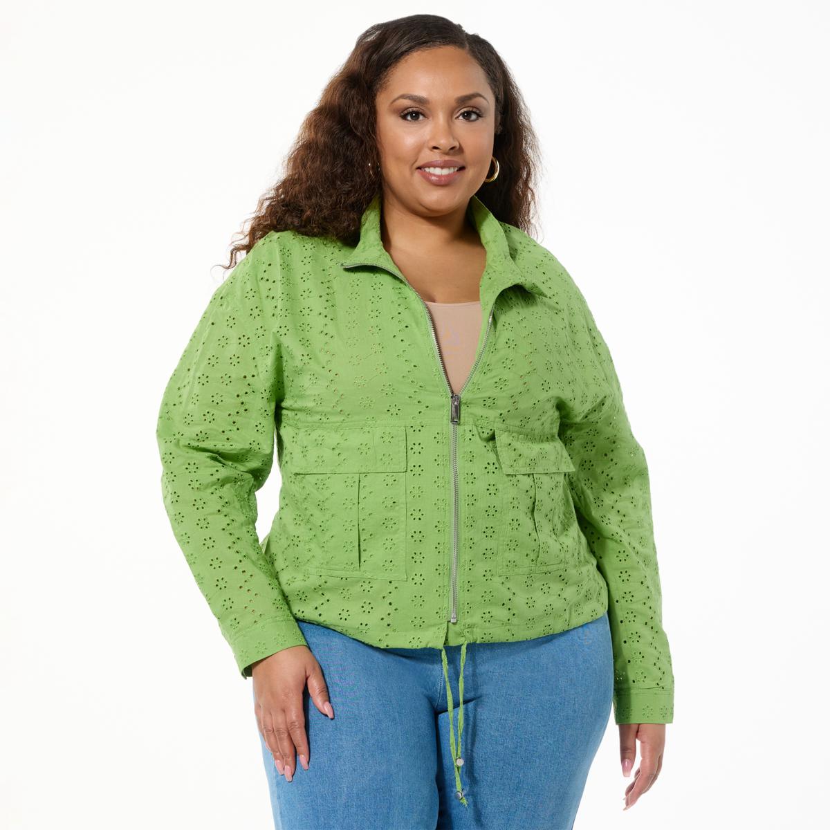 Jaclyn Smith Eyelet Zip-Front Cargo Jacket | HSN