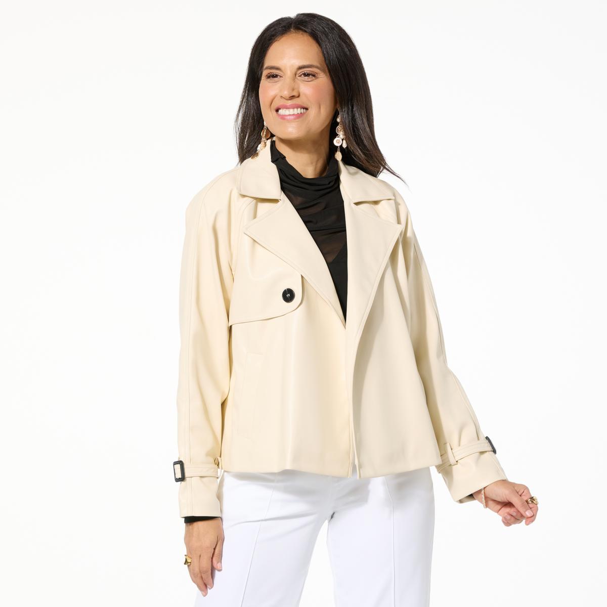 Jaclyn Smith Faux Leather Swing Trench Coat - 23373886 | HSN