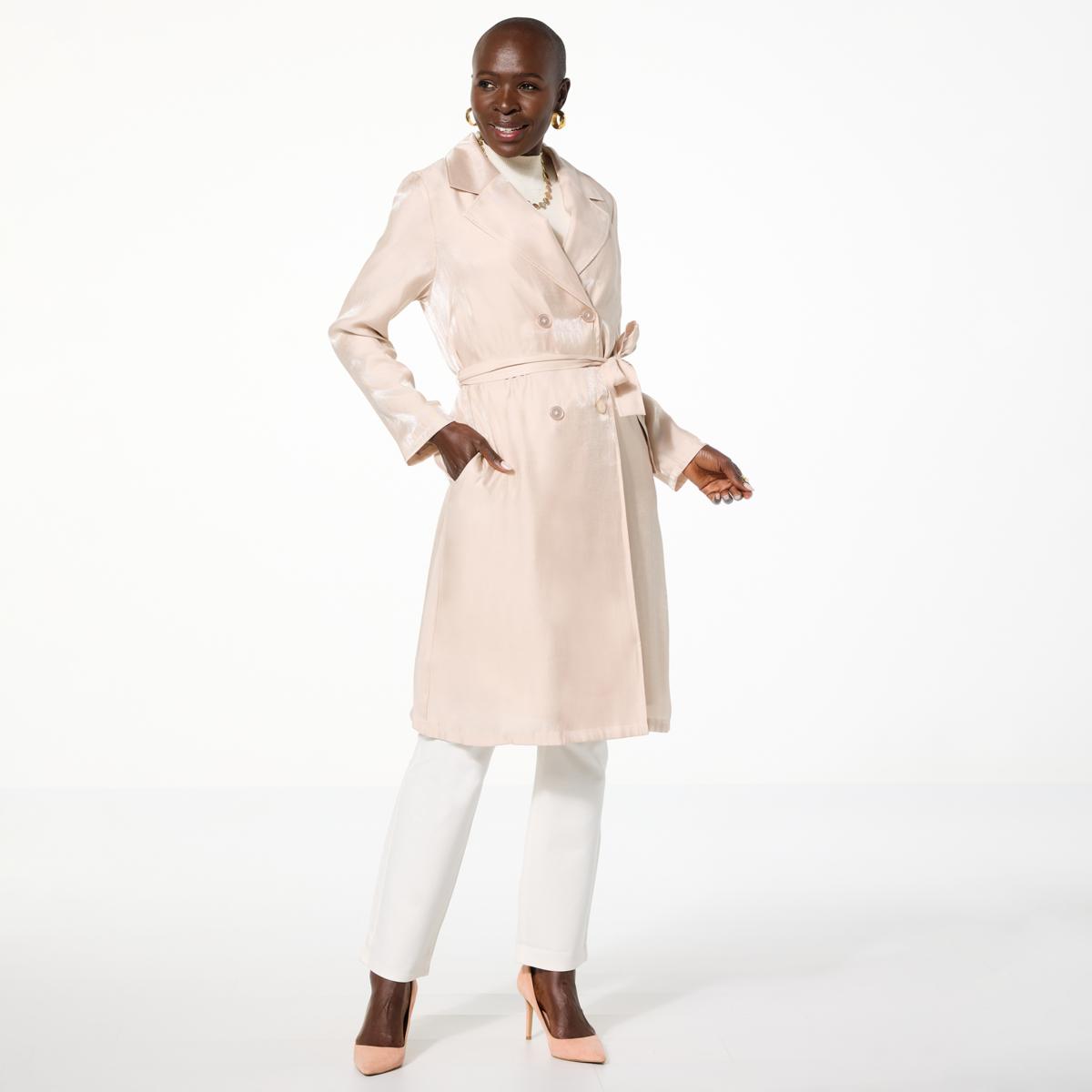 Jaclyn Smith Metallic Belted Trench Coat - 23375521 | HSN