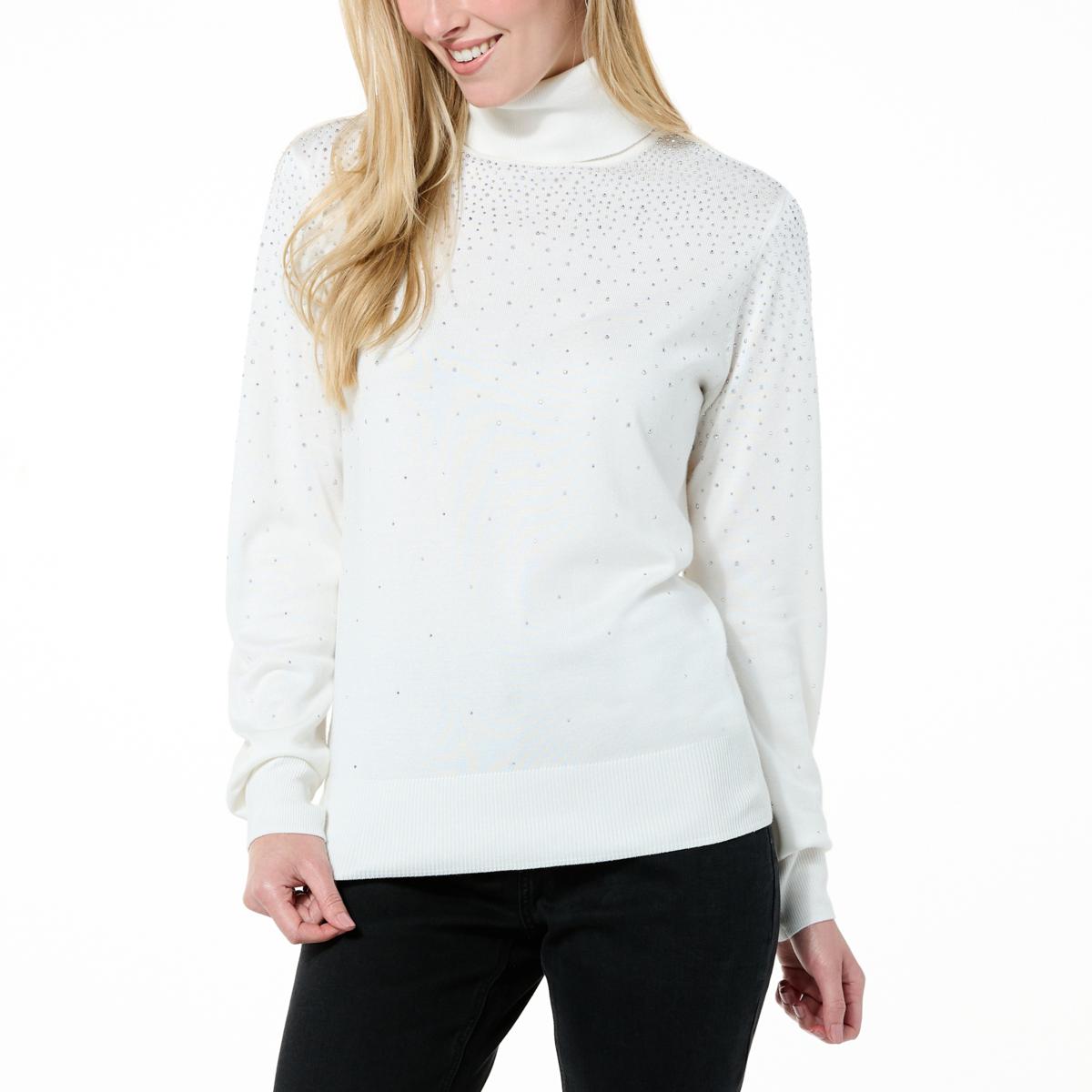 Jaclyn Smith Rhinestone Sweater Knit Turtleneck