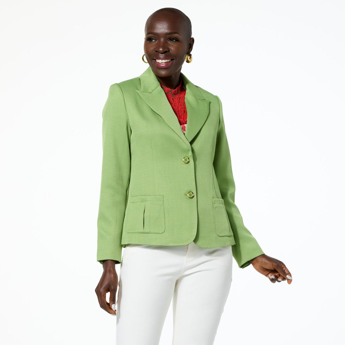 Jaclyn Smith Stretch Woven Buttoned Blazer | HSN