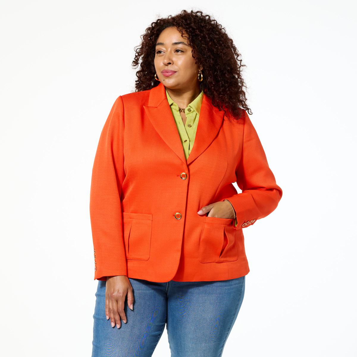 Jaclyn Smith Stretch Woven Buttoned Blazer - 23485920 | HSN