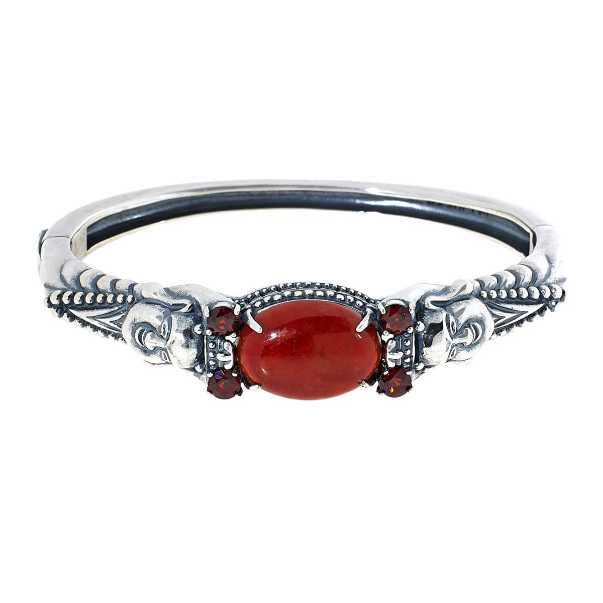 Jade of Yesteryear Sterling Silver Red Jade Buddha Bangle - 20952809 | HSN