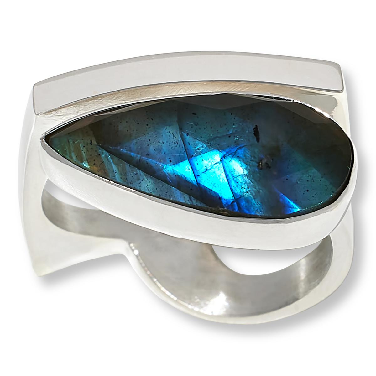 Jay King Round Labradorite top Grey Gemstone Sterling Silver Ring Sz 5.5 5 1/2 HSN