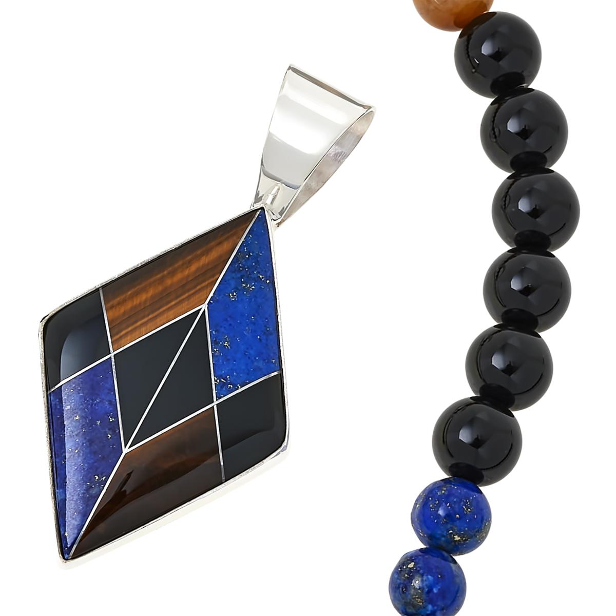 Jay King Multigem Geometric Inlay Pendant with Necklace
