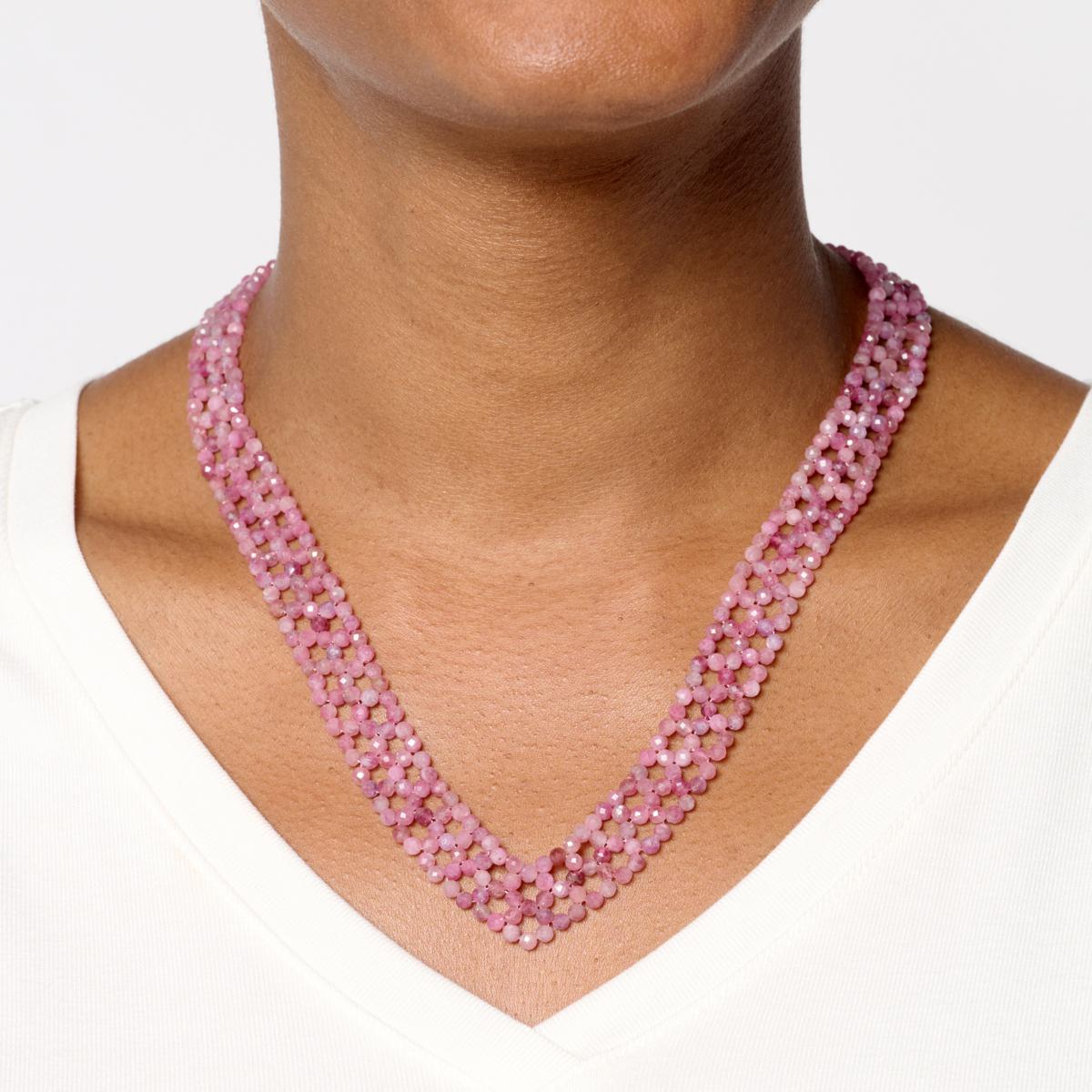 mnn♡ Jay King Pink Tourmaline Woven Bead Necklace | HSN