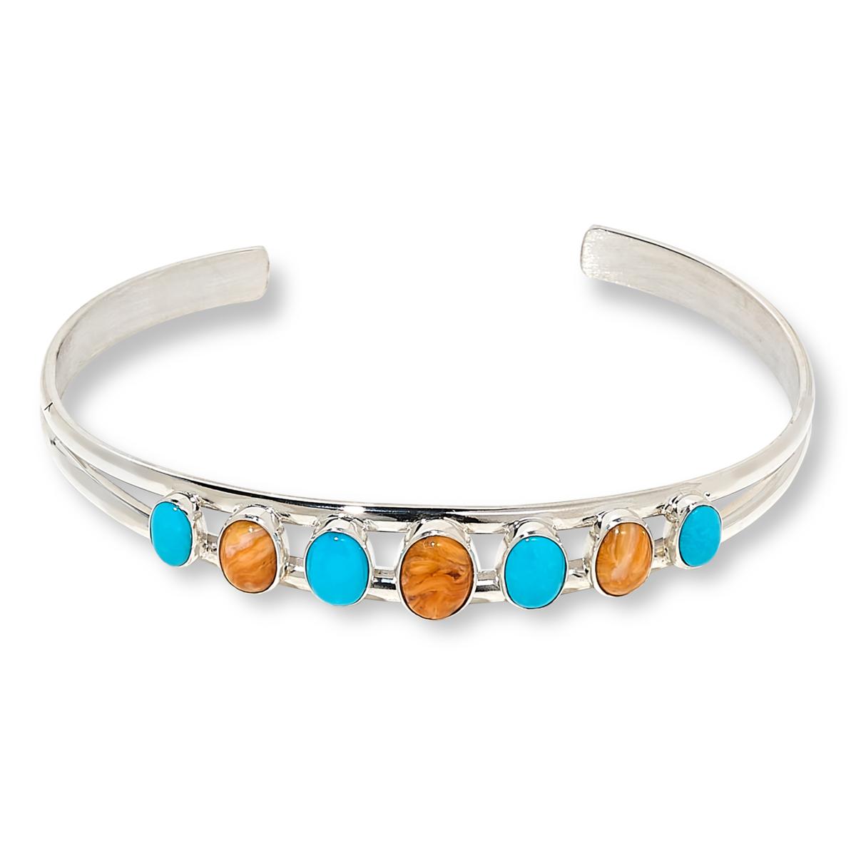 Jay King Sleeping Beauty Turquoise and Orange Shell Cuff