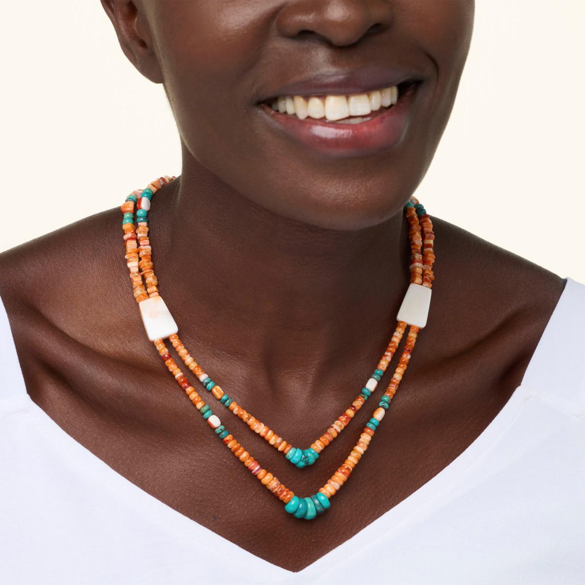 Jay King Spiny Oyster Shell and Turquoise Bead 2-Row Necklace | HSN