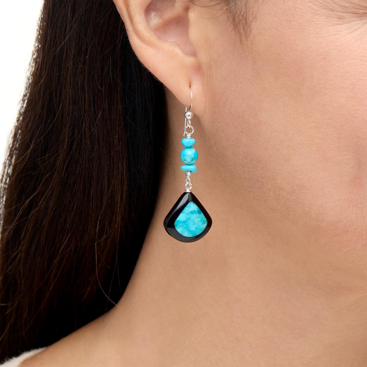 Sterling Silver Stabilized Turquoise and Chalcedony Drop Earrings Sterling Silver Stabilized Turquoise and Chalcedony Drop Earrings