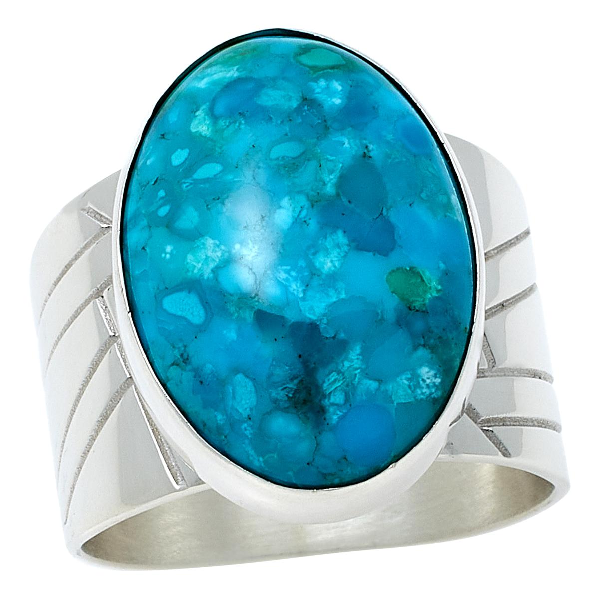 Jay King Sterling Silver Maidenhair Turquoise Nugget Oval Ring