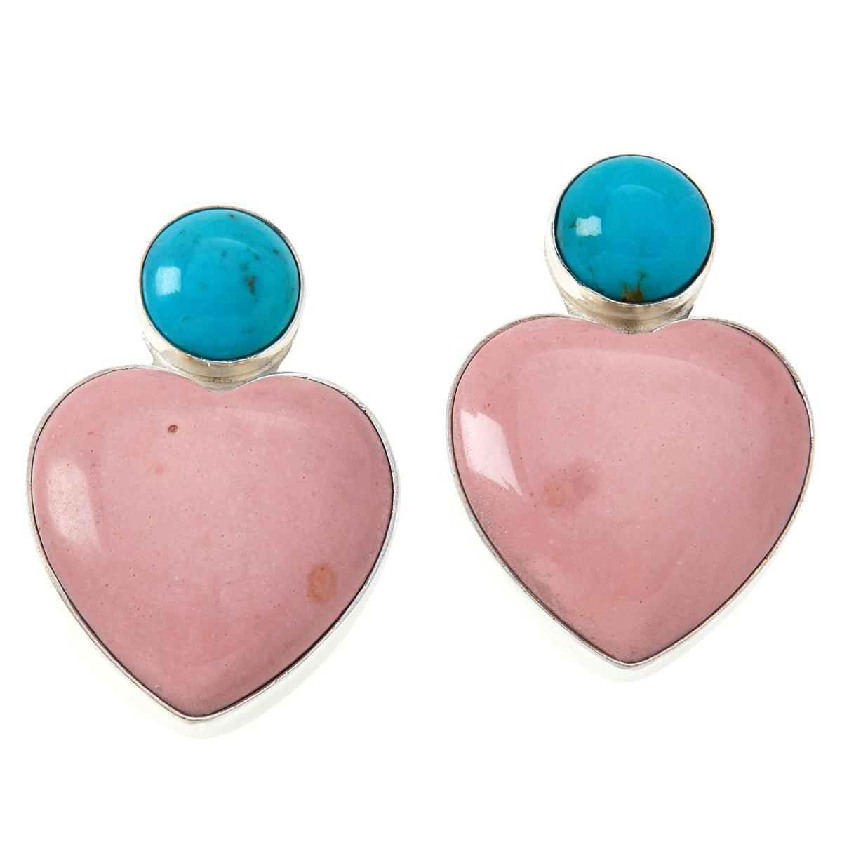 Jay King Sterling Silver Pink Opal Heart and Turquoise Earrings