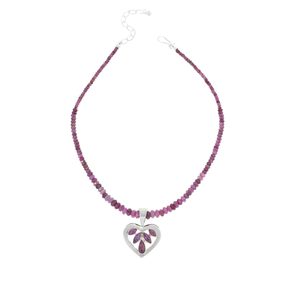 Sterling Silver & Pink Sapphire Heart Pendant Necklace