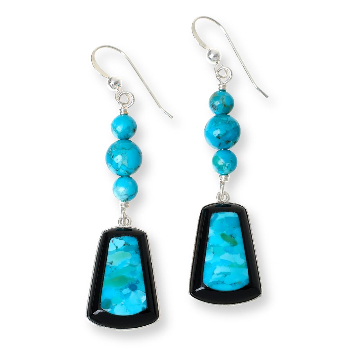 Jay King Sterling Silver Turquoise and Black Chalcedony Drop Earrings ...