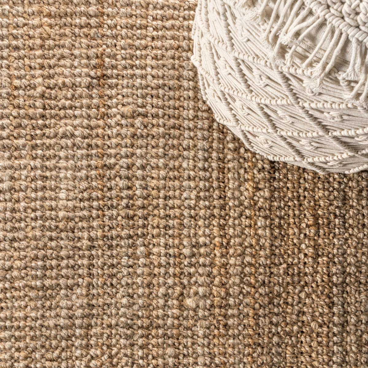 Natural Hand Woven Jute with Wool Fringe Area Rug