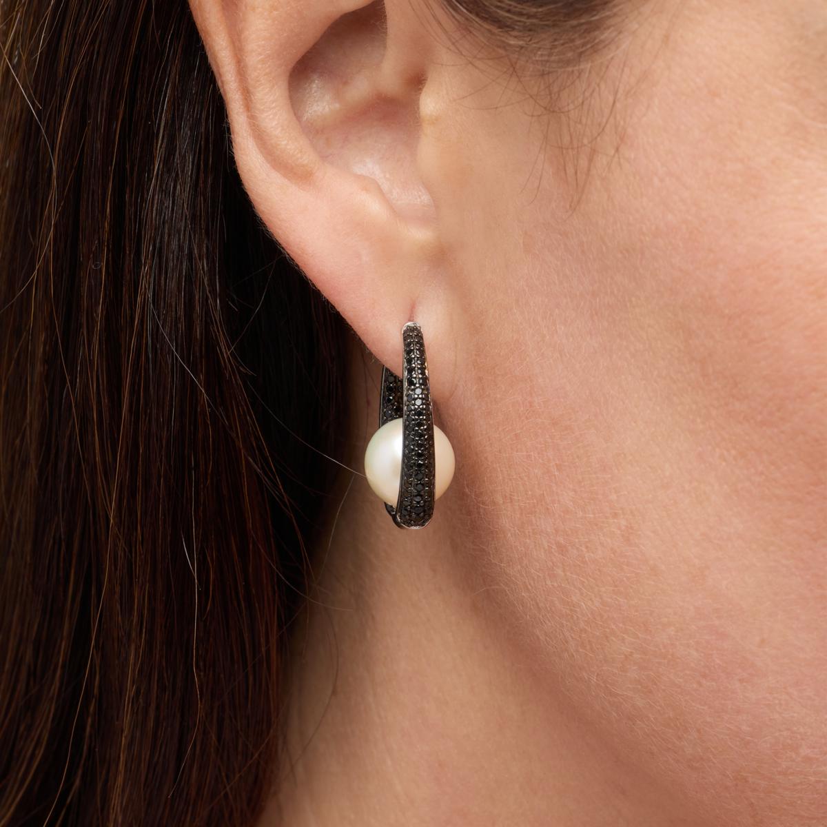 Black Spinel sterling silver hoops Black Spinel sterling silver hoops