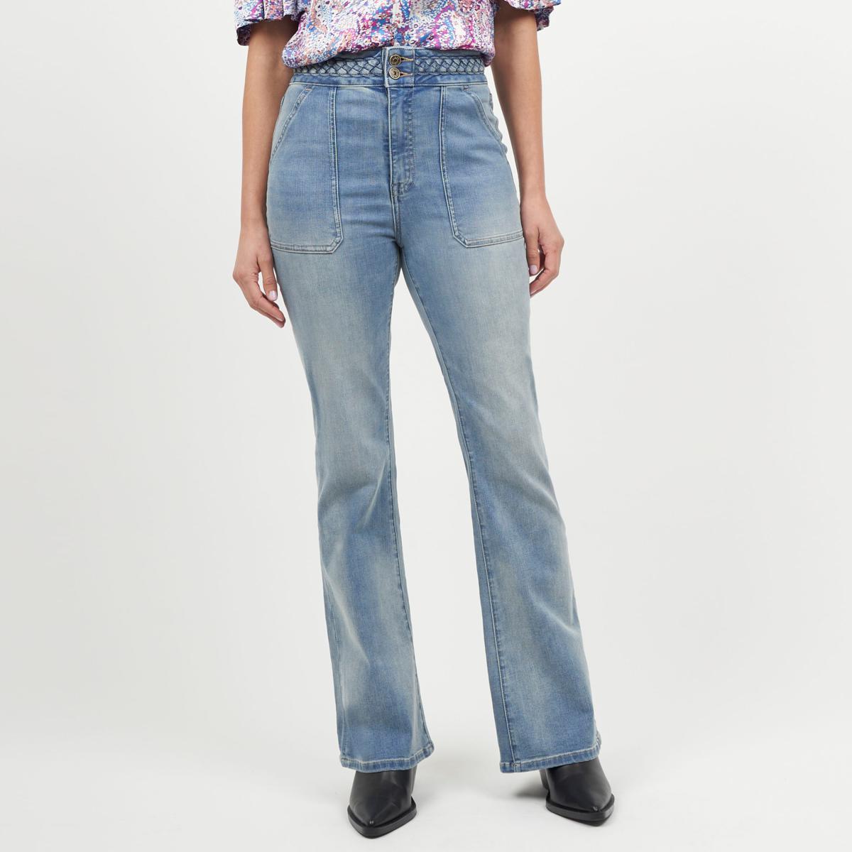 La Joie Vertical Slub Braided Belt Flare Leg Jean | HSN