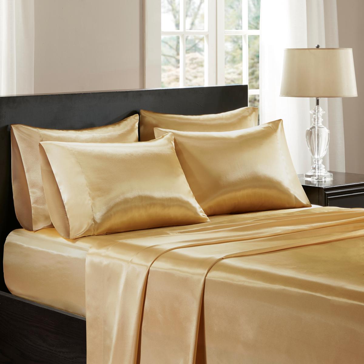 Madison Park Essentials Queen Gold Satin Wrinkle-Free 6pc Sheet