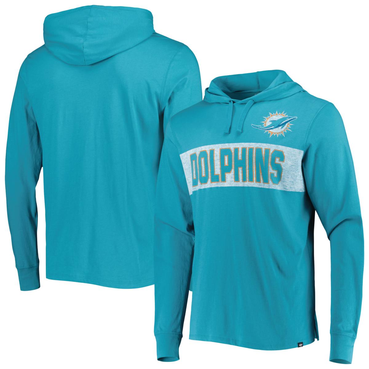 Men's '47 Aqua Miami Dolphins Field Franklin Hooded Long Sleeve T-Shirt ...