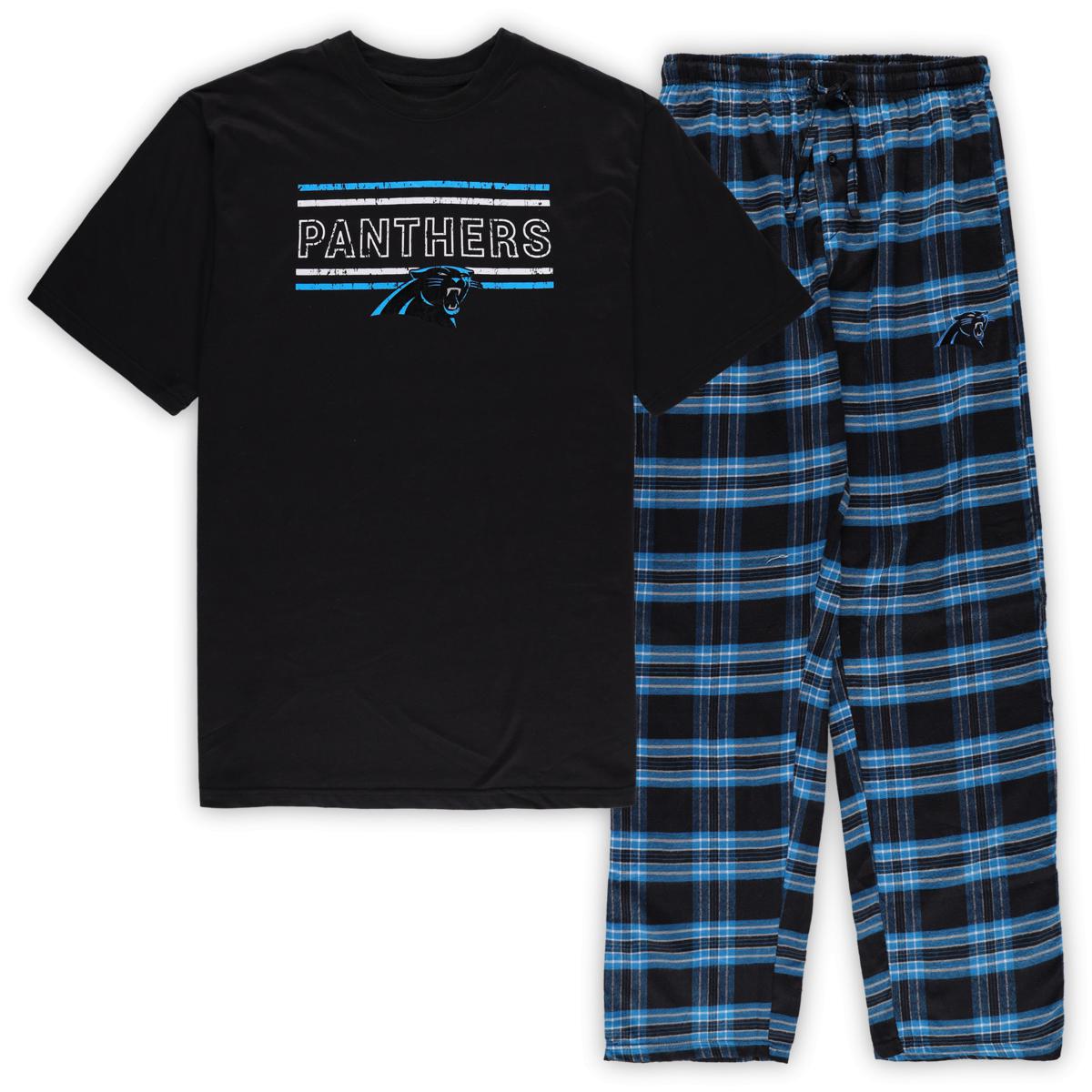 Men's Concepts Sport Black/Blue Carolina Panthers Big & Tall Flannel Sleep  Set