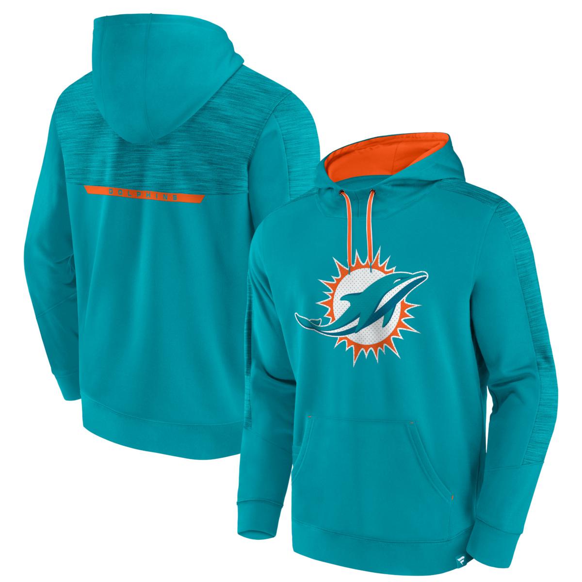 Men's Fanatics Branded Aqua Miami Dolphins Defender Evo Pullover Hoodie ...