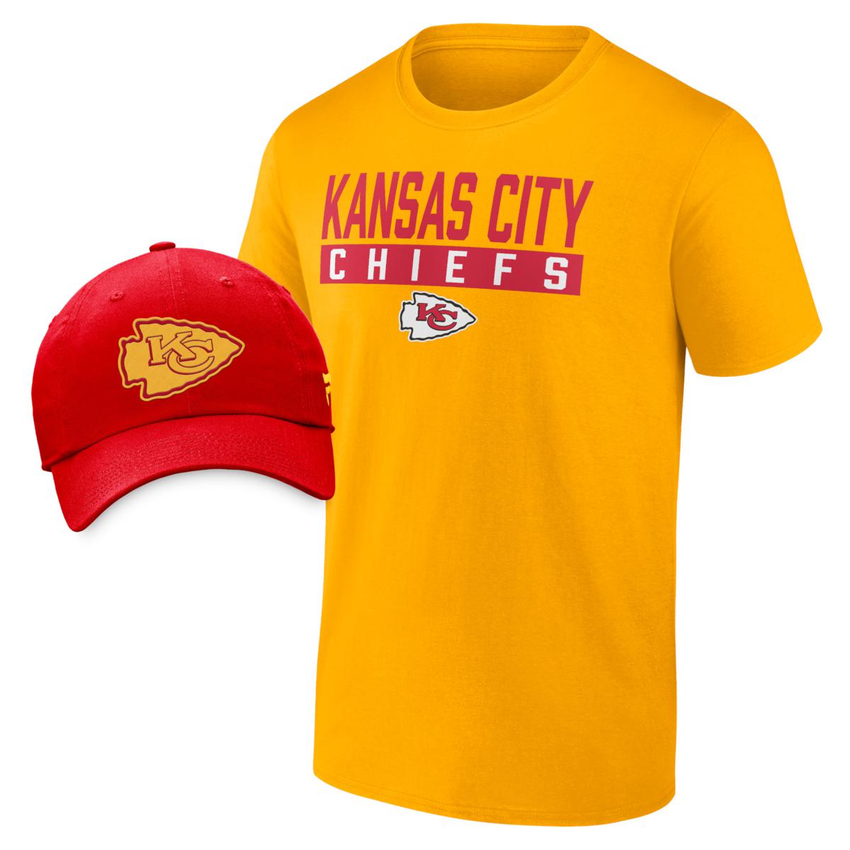 Men's Fanatics Branded Gold/Red Kansas City Chiefs T-Shirt & Adjustable ...