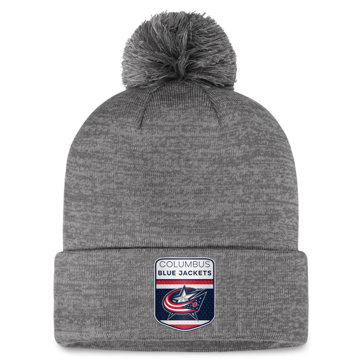 Men s Fanatics Gray Columbus Blue Jackets Authentic Pro Home Ice Cuffed Knit Hat with Pom