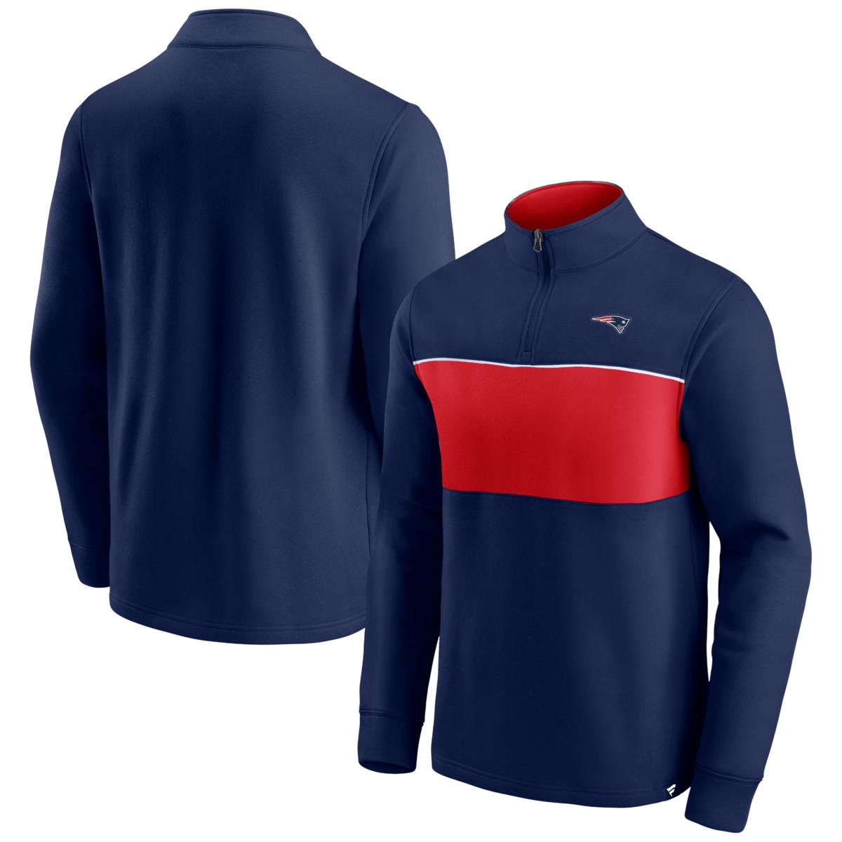 Men's Fanatics Navy/Red New England Patriots Block Party Quarter-Zip ...