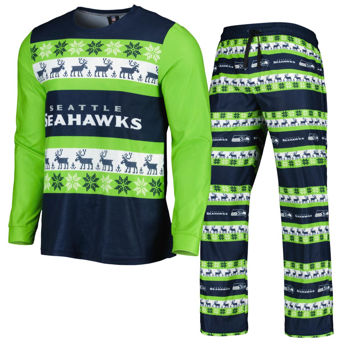 Men's FOCO College Navy Seattle Seahawks Team Ugly Pajama Set ...