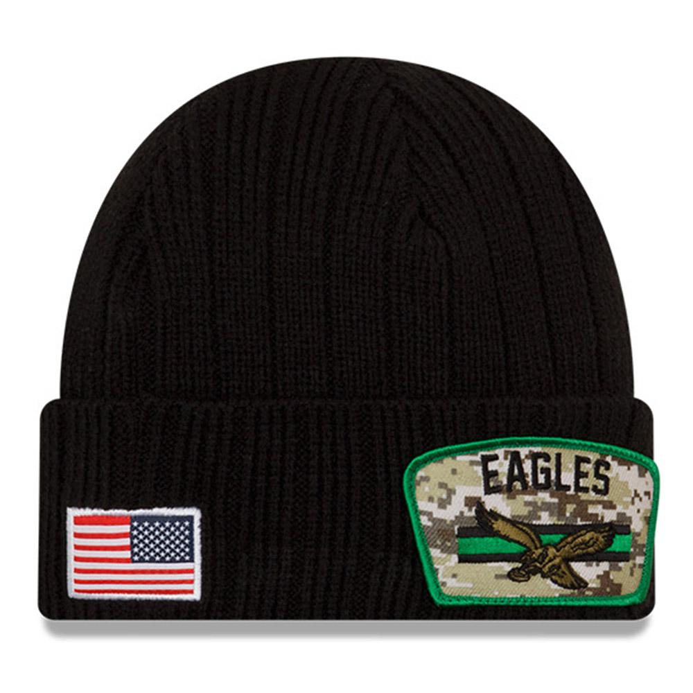 New Era Men's Black Philadelphia Eagles 2021 Salute to Service Historic Logo Cuffed Knit Hat