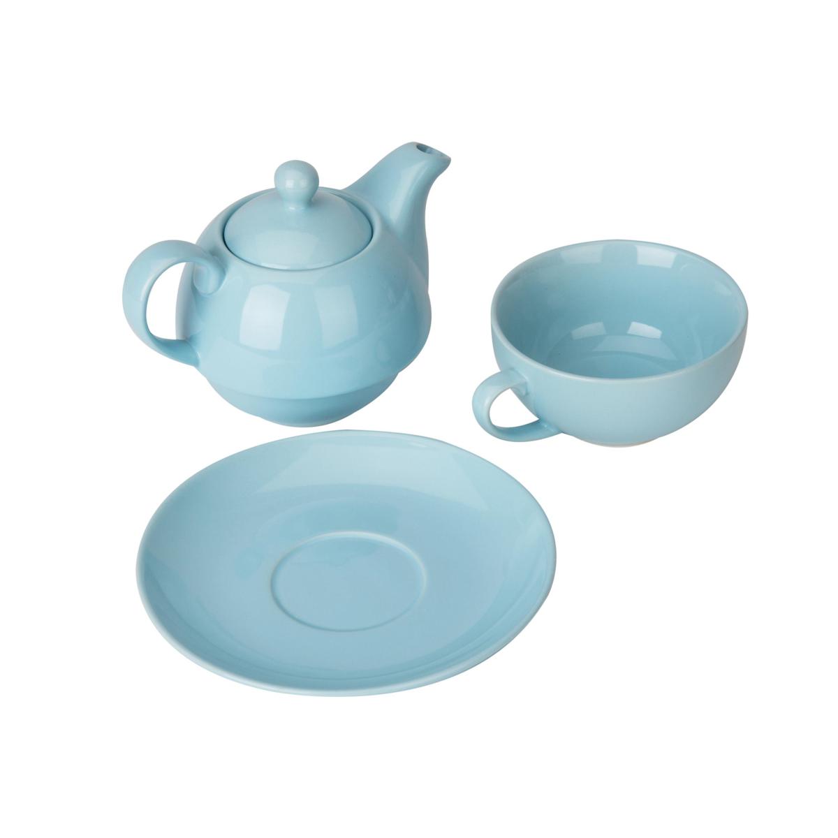 Mind Reader Duo Ceramic Teapot with Lid, Teacup and Saucer Set