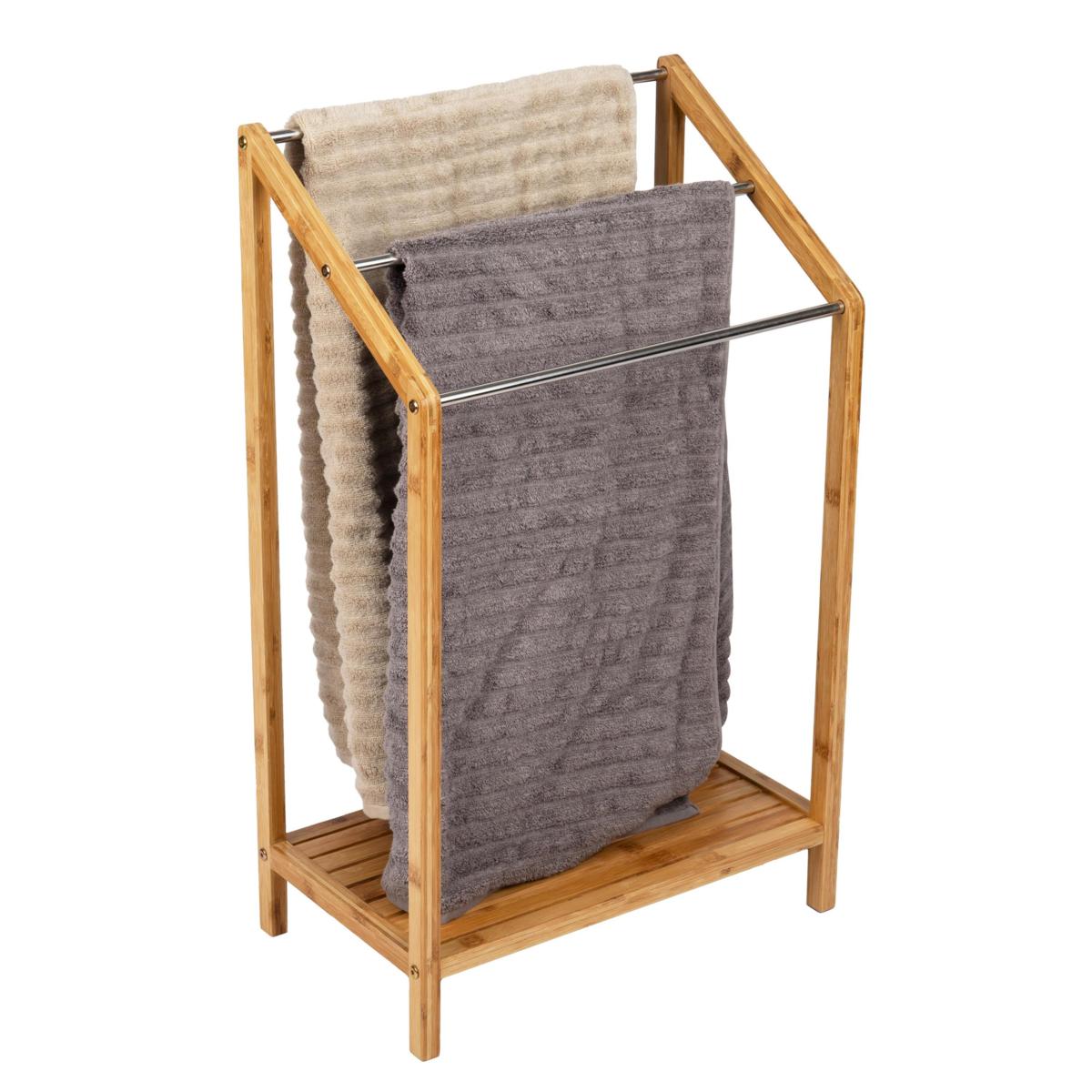 Mind Reader Freestanding 3-Tier Bamboo Towel Rack with Shelf, Brown | HSN