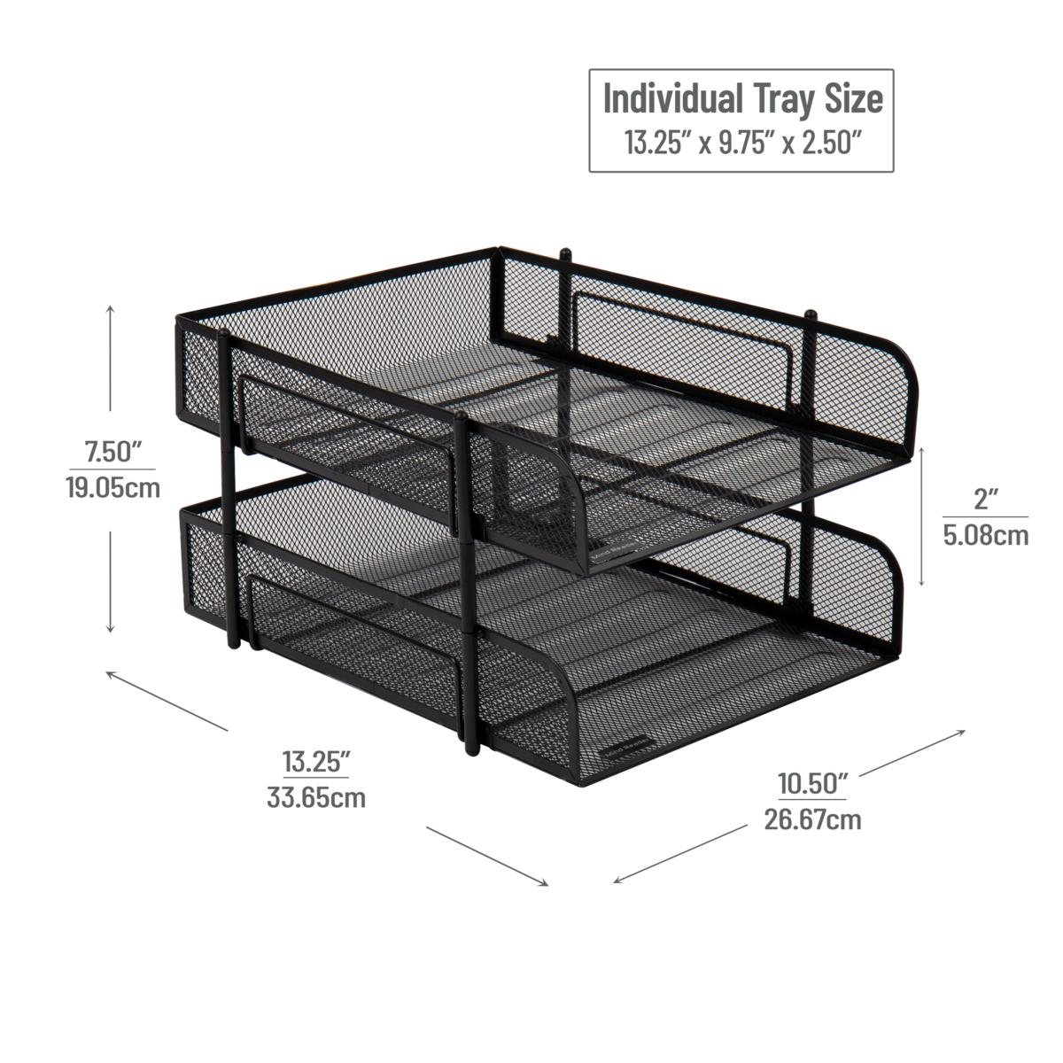 Mind Reader 5 Tray Metal Mesh Desk Organizer, 2 Pack, Black