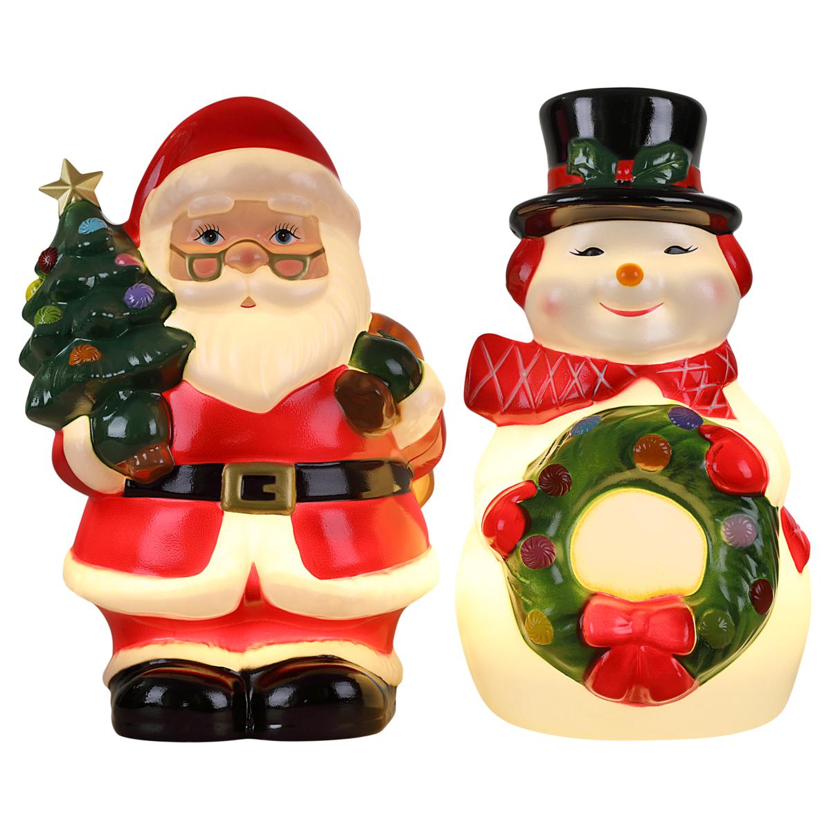 BRAND NEW MEMBERS deals MARK CHRISTMAS SANTA AND SNOWMAN JUMBO GLASS ORNAMENT SET OF 2