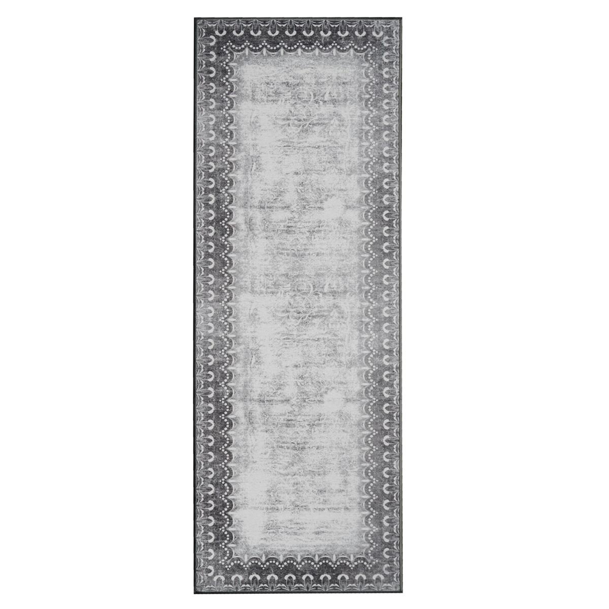 My Magic Carpet Dardon Bordered Grey Washable Runner Rug 2.5'x7