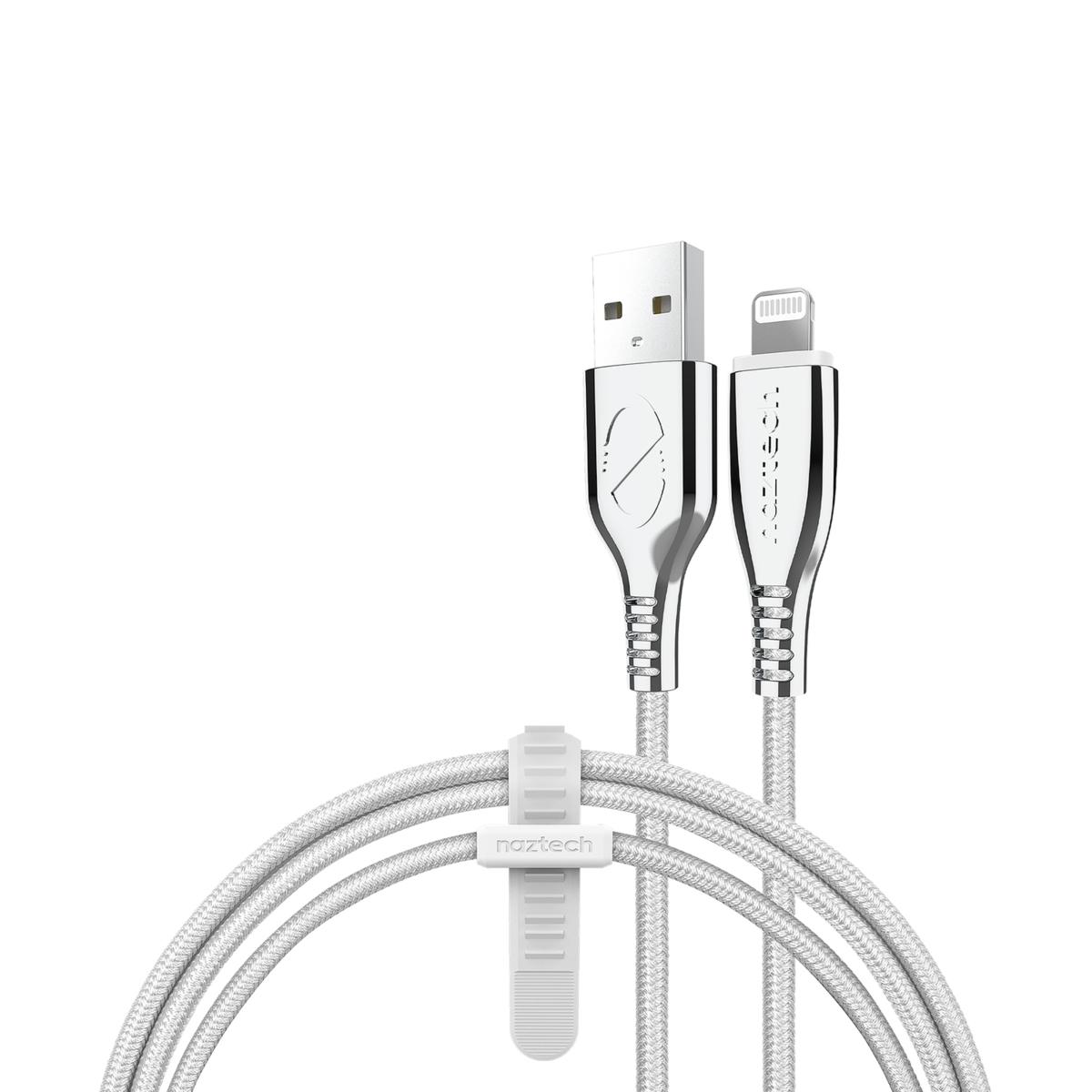 Naztech Ft Titanium Usb To Mfi Lightning Braided Cable White Hsn