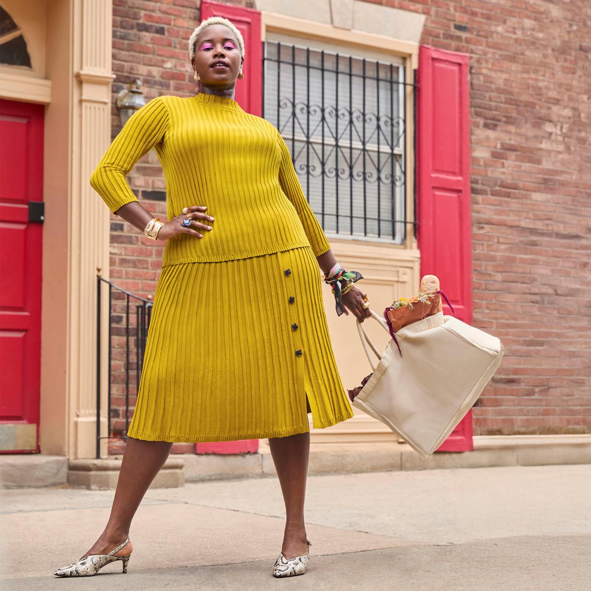 Nina Leonard 2-piece Ribbed Sweater Knit Top and Skirt Set | HSN