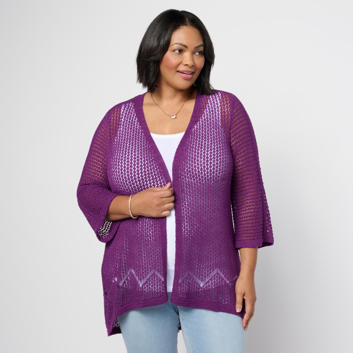 Nina Leonard 3/4 Bell Sleeve Knit Cardigan | HSN