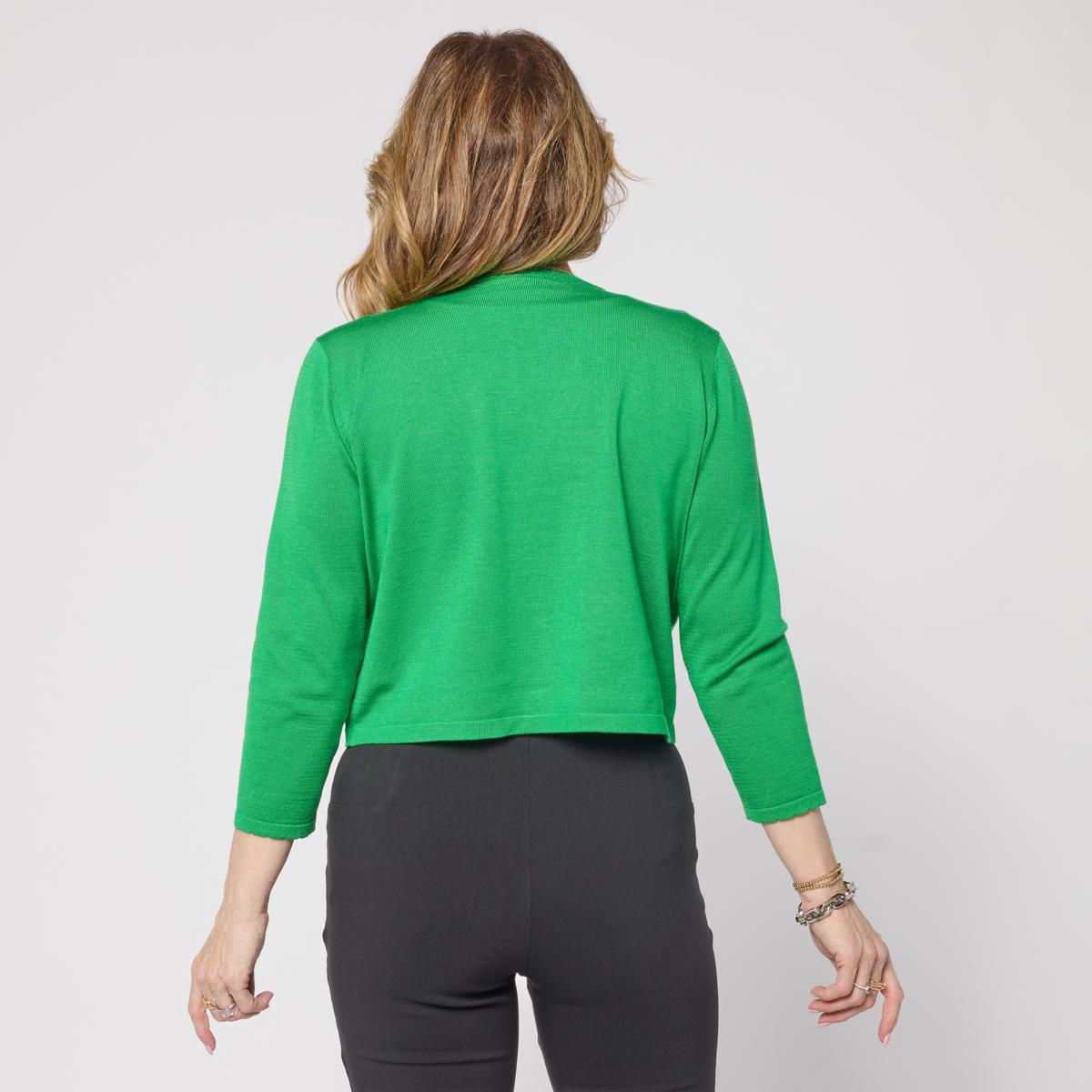 Nina Leonard 3/4-Sleeve Scallop Hem Knit Bolero Top | HSN