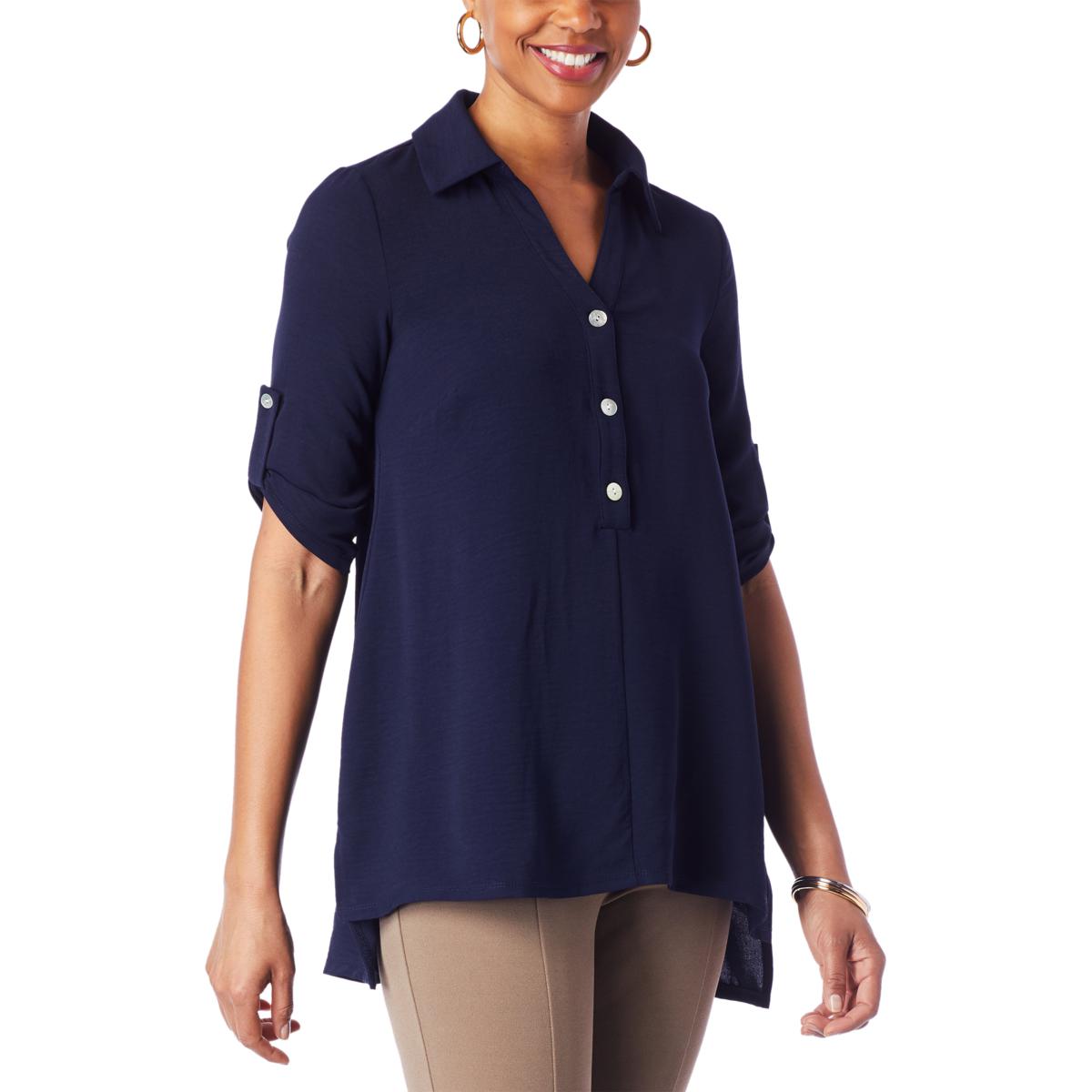 Three-Quarter Sleeve Tab-Front Tunic