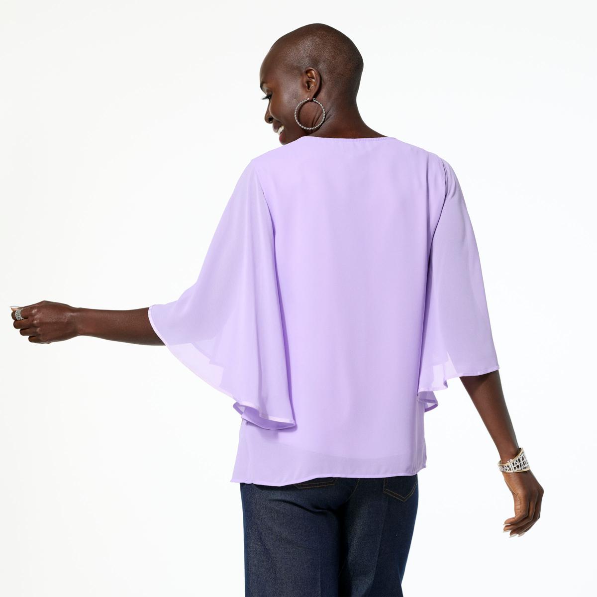 Nina Leonard Chiffon V-Neck Dolman Sleeve Top - 23457112 | HSN