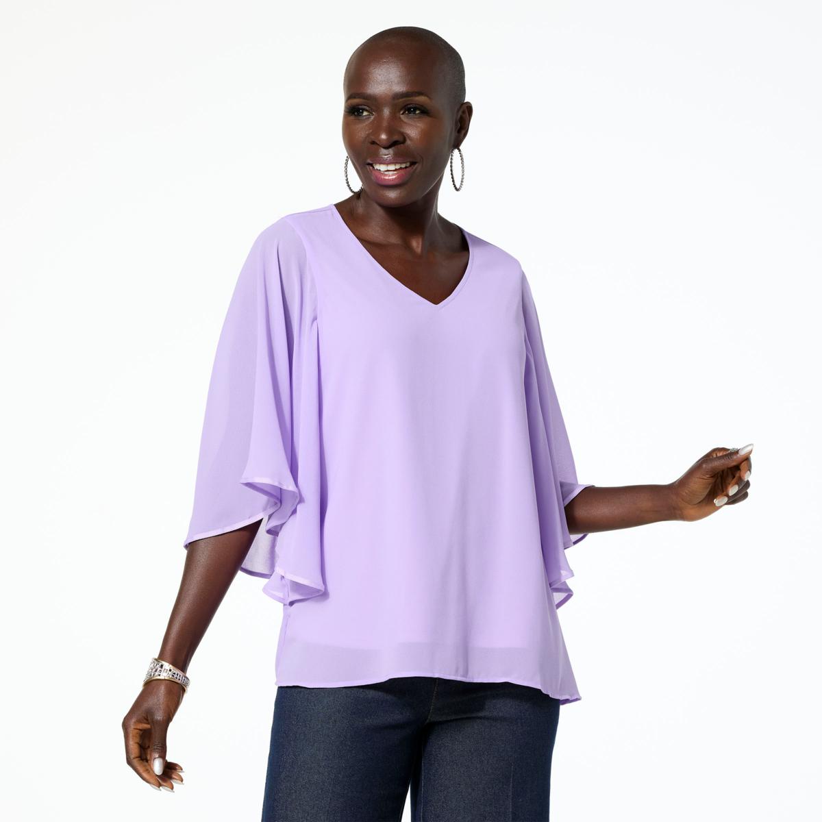 Nina Leonard Chiffon V-Neck Dolman Sleeve Top - 23457112 | HSN