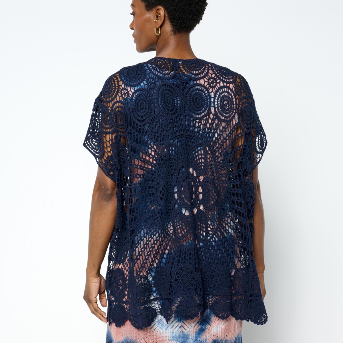 Nina Leonard Crochet Rectangle Cardigan | HSN