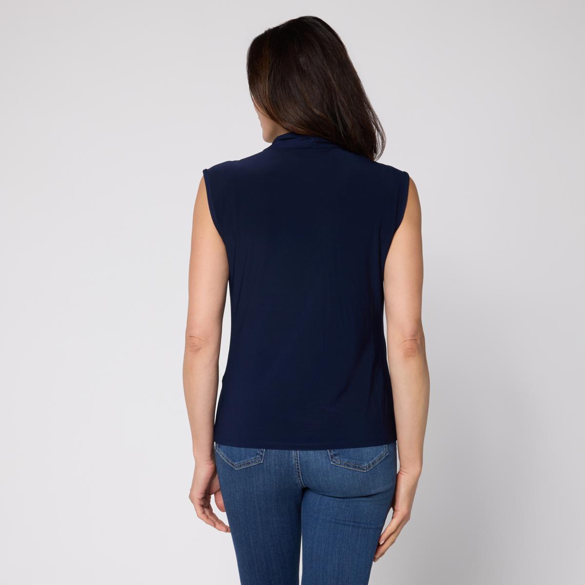 Nina Leonard Drape Neck Sleeveless Knit Top | HSN