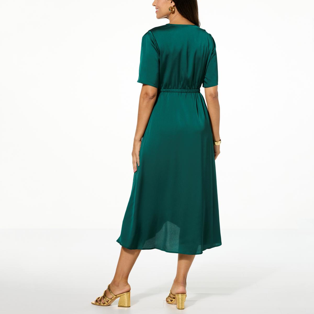 Nina Leonard Hammered Satin Drape-Front Dress - 23256313 | HSN